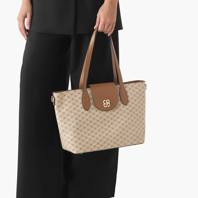 Bessie London Beige Printed Tote Bag with Wallet for Women